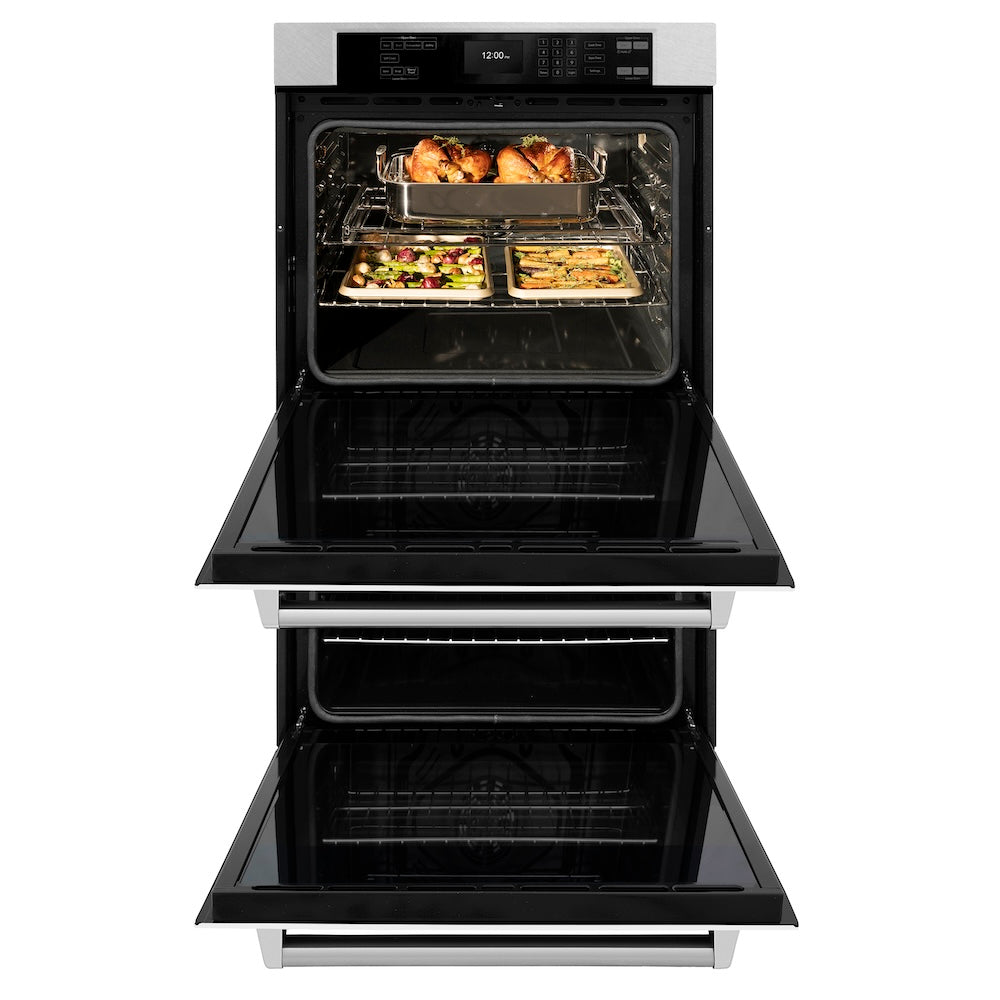 ZLINE 30 in. Professional True Convection Double Wall Oven with Air Fry and Self Clean in Satin Stainless Steel with White Matte Doors (WADS-WM-30) - (WADSWM30) -