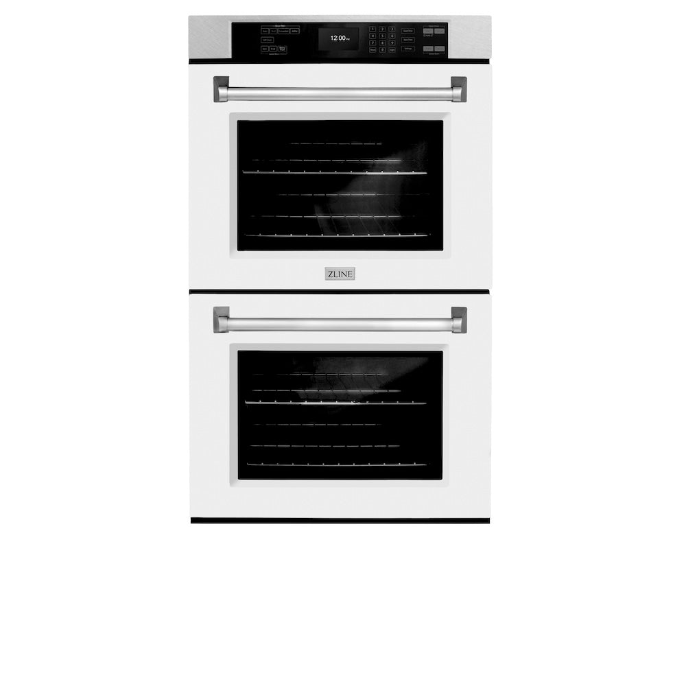 ZLINE 30 in. Professional True Convection Double Wall Oven with Air Fry and Self Clean in Satin Stainless Steel with White Matte Doors (WADS-WM-30) - (WADSWM30) -