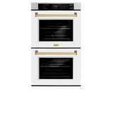 ZLINE Autograph Edition 30 in. Professional True Convection Double Wall Oven with Air Fry and Self Clean in Satin Stainless Steel with White Matte Doors and Champagne Bronze Handles (WADSZ-WM-30-CB) - (WADSZWM30CB) -