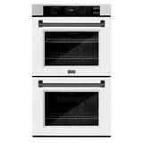 ZLINE Autograph Edition 30 in. Professional True Convection Double Wall Oven with Air Fry and Self Clean in Satin Stainless Steel with White Matte Doors and Matte Black Handles (WADSZ-WM-30-MB) - (WADSZWM30MB) -