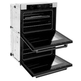 ZLINE Autograph Edition 30 in. Professional True Convection Double Wall Oven with Air Fry and Self Clean in Satin Stainless Steel with White Matte Doors and Matte Black Handles (WADSZ-WM-30-MB) - (WADSZWM30MB) -