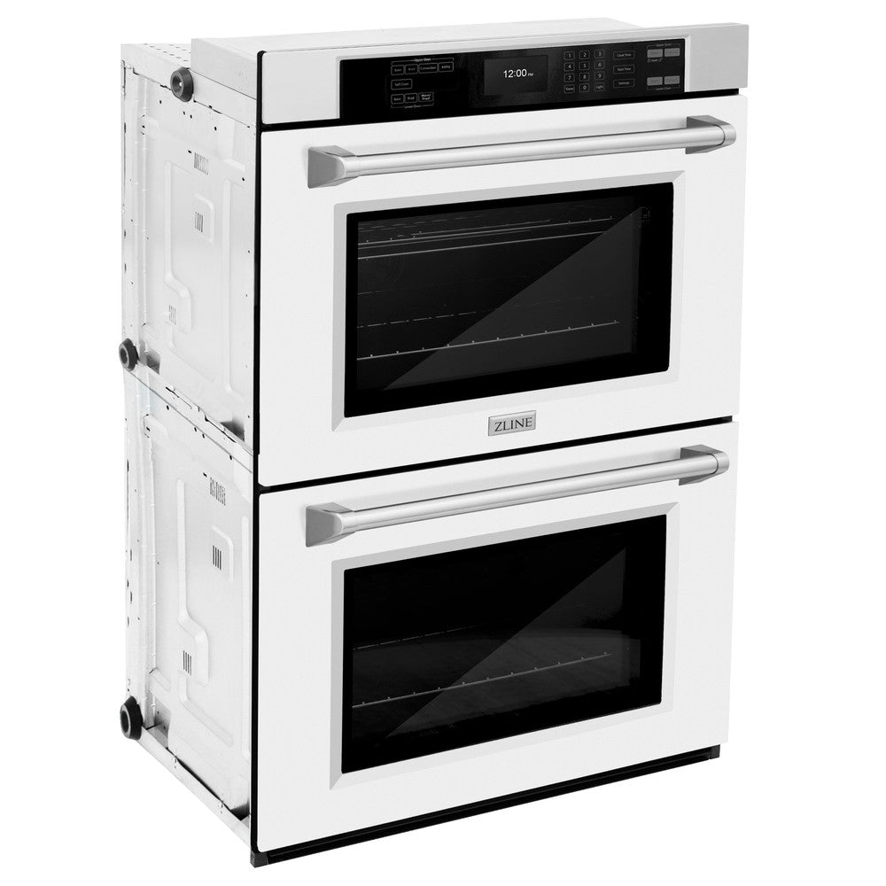 ZLINE 30 in. Professional True Convection Double Wall Oven with Air Fry and Self Clean in Stainless Steel with White Matte Doors (WAD-WM-30) - (WADWM30) -