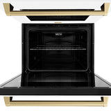 ZLINE Autograph Edition 30 in. Professional True Convection Double Wall Oven with Air Fry and Self Clean in Stainless Steel with White Matte Doors and Champagne Bronze Handles (WADZ-WM-30-CB) - (WADZWM30CB) -
