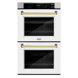 ZLINE Autograph Edition 30 in. Professional True Convection Double Wall Oven with Air Fry and Self Clean in Stainless Steel with White Matte Doors and Polished Gold Handles (WADZ-WM-30-G) - (WADZWM30G) -