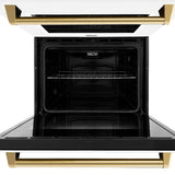 ZLINE Autograph Edition 30 in. Professional True Convection Double Wall Oven with Air Fry and Self Clean in Stainless Steel with White Matte Doors and Polished Gold Handles (WADZ-WM-30-G) - (WADZWM30G) -