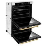 ZLINE Autograph Edition 30 in. Professional True Convection Double Wall Oven with Air Fry and Self Clean in Stainless Steel with White Matte Doors and Polished Gold Handles (WADZ-WM-30-G) - (WADZWM30G) -