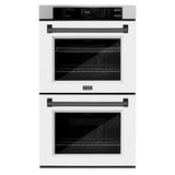 ZLINE Autograph Edition 30 in. Professional True Convection Double Wall Oven with Air Fry and Self Clean in Stainless Steel with White Matte Doors and Matte Black Handles (WADZ-WM-30-MB) - (WADZWM30MB) -