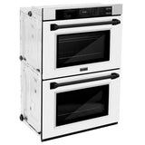 ZLINE Autograph Edition 30 in. Professional True Convection Double Wall Oven with Air Fry and Self Clean in Stainless Steel with White Matte Doors and Matte Black Handles (WADZ-WM-30-MB) - (WADZWM30MB) -
