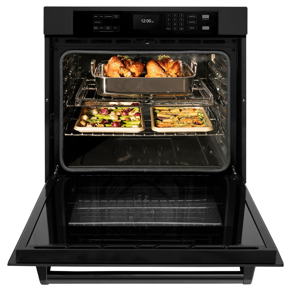 ZLINE 30 in. Professional True Convection Single Wall Oven with Air Fry and Self Clean in Black Stainless Steel (WASB-30) - (WASB30) -