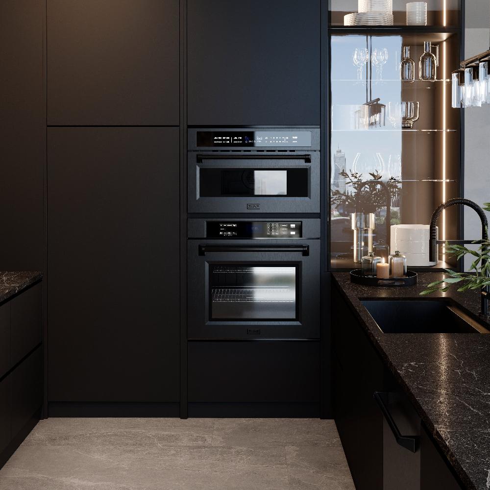 ZLINE 30 in. Professional True Convection Single Wall Oven with Air Fry and Self Clean in Black Stainless Steel (WASB-30) - (WASB30) -