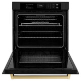 ZLINE Autograph Edition 30 in. Professional True Convection Single Wall Oven with Air Fry and Self Clean in Black Stainless Steel with Champagne Bronze Handle (WASBZ-30-CB) - (WASBZ30CB) -