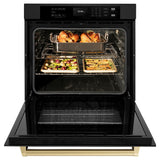 ZLINE Autograph Edition 30 in. Professional True Convection Single Wall Oven with Air Fry and Self Clean in Black Stainless Steel with Champagne Bronze Handle (WASBZ-30-CB) - (WASBZ30CB) -