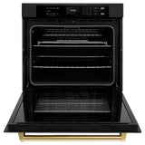 ZLINE Autograph Edition 30 in. Professional True Convection Single Wall Oven with Air Fry and Self Clean in Black Stainless Steel with Polished Gold Handle (WASBZ-30-G) - (WASBZ30G) -