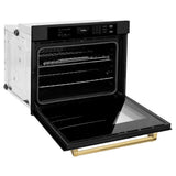 ZLINE Autograph Edition 30 in. Professional True Convection Single Wall Oven with Air Fry and Self Clean in Black Stainless Steel with Polished Gold Handle (WASBZ-30-G) - (WASBZ30G) -