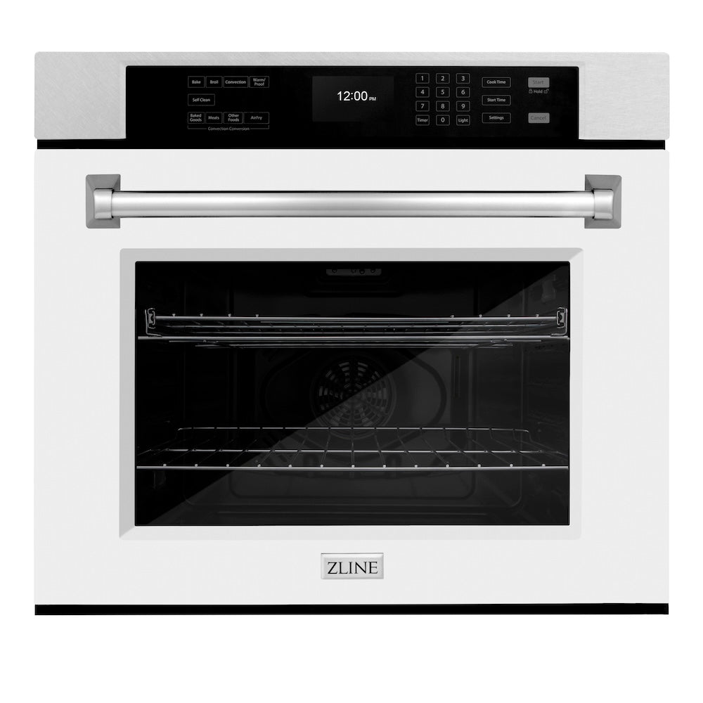 ZLINE 30 in. Professional True Convection Single Wall Oven with Air Fry and Self Clean in Satin Stainless Steel with White Matte Door (WASS-WM-30) - (WASSWM30) -