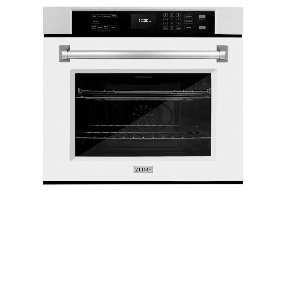 ZLINE 30 in. Professional True Convection Single Wall Oven with Air Fry and Self Clean in Satin Stainless Steel with White Matte Door (WASS-WM-30) - (WASSWM30) -