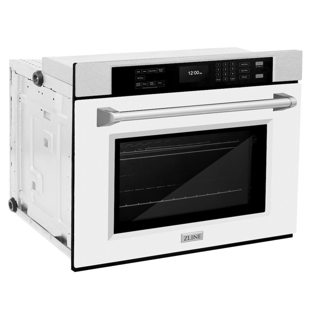 ZLINE 30 in. Professional True Convection Single Wall Oven with Air Fry and Self Clean in Satin Stainless Steel with White Matte Door (WASS-WM-30) - (WASSWM30) -