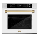 ZLINE Autograph Edition 30 in. Professional True Convection Single Wall Oven with Air Fry and Self Clean in Satin Stainless Steel with White Matte Door and Champagne Bronze Handle (WASSZ-WM-30-CB) - (WASSZWM30CB) -