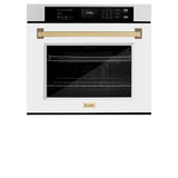ZLINE Autograph Edition 30 in. Professional True Convection Single Wall Oven with Air Fry and Self Clean in Satin Stainless Steel with White Matte Door and Champagne Bronze Handle (WASSZ-WM-30-CB) - (WASSZWM30CB) -