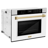 ZLINE Autograph Edition 30 in. Professional True Convection Single Wall Oven with Air Fry and Self Clean in Satin Stainless Steel with White Matte Door and Champagne Bronze Handle (WASSZ-WM-30-CB) - (WASSZWM30CB) -