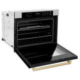 ZLINE Autograph Edition 30 in. Professional True Convection Single Wall Oven with Air Fry and Self Clean in Satin Stainless Steel with White Matte Door and Champagne Bronze Handle (WASSZ-WM-30-CB) - (WASSZWM30CB) -
