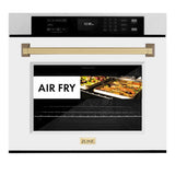 ZLINE Autograph Edition 30 in. Professional True Convection Single Wall Oven with Air Fry and Self Clean in Satin Stainless Steel with White Matte Door and Champagne Bronze Handle (WASSZ-WM-30-CB) - (WASSZWM30CB) -