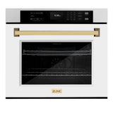 ZLINE Autograph Edition 30 in. Professional True Convection Single Wall Oven with Air Fry and Self Clean in Satin Stainless Steel with White Matte Door and Polished Gold Handle (WASSZ-WM-30-G) - (WASSZWM30G) -