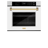 ZLINE Autograph Edition 30 in. Professional True Convection Single Wall Oven with Air Fry and Self Clean in Satin Stainless Steel with White Matte Door and Polished Gold Handle (WASSZ-WM-30-G) - (WASSZWM30G) -