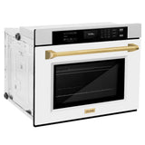 ZLINE Autograph Edition 30 in. Professional True Convection Single Wall Oven with Air Fry and Self Clean in Satin Stainless Steel with White Matte Door and Polished Gold Handle (WASSZ-WM-30-G) - (WASSZWM30G) -