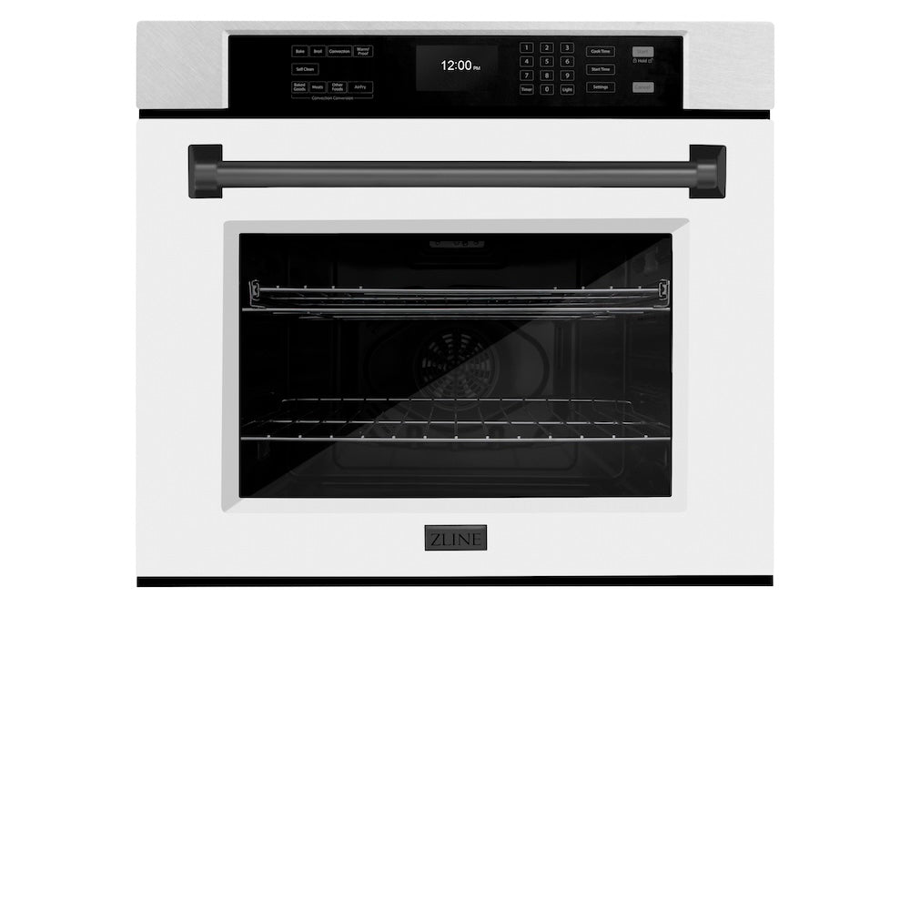 ZLINE Autograph Edition 30 in. Professional True Convection Single Wall Oven with Air Fry and Self Clean in Satin Stainless Steel with White Matte Door and Matte Black Handle (WASSZ-WM-30-MB) - (WASSZWM30MB) -
