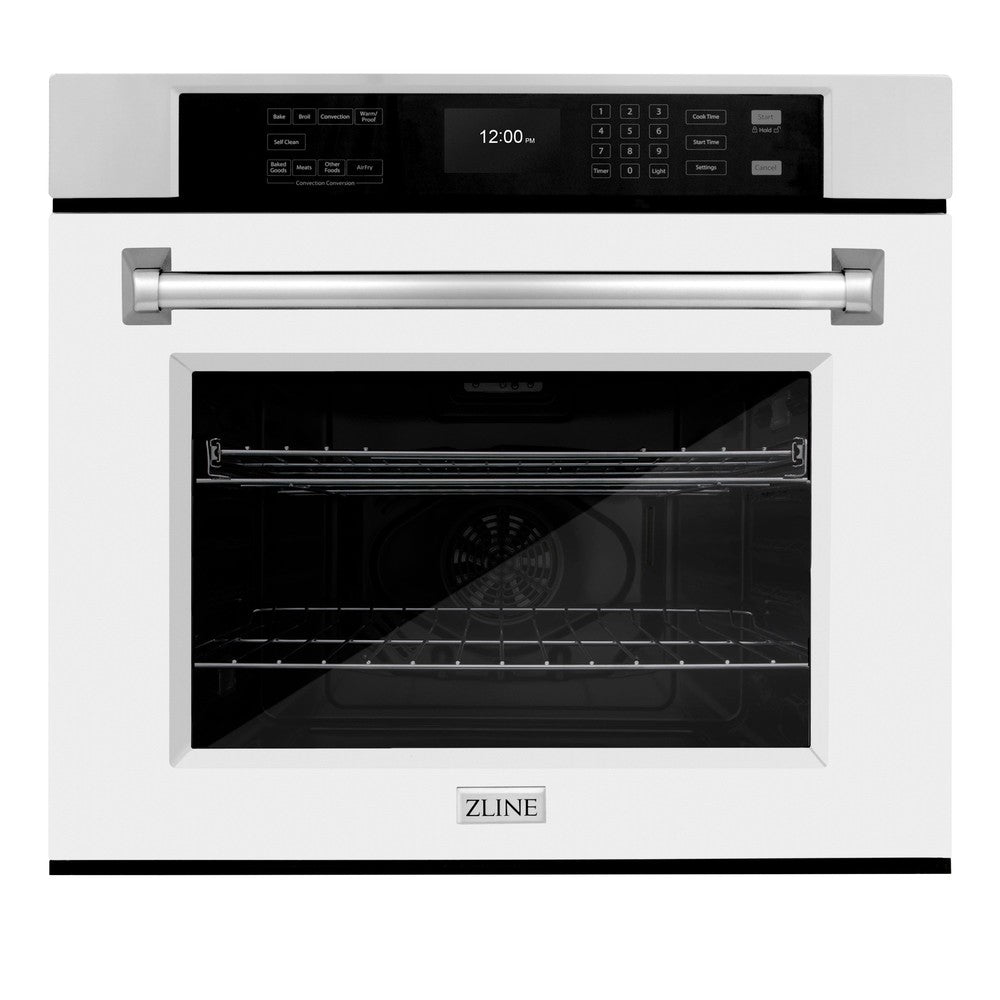 ZLINE 30 in. Professional True Convection Single Wall Oven with Air Fry and Self Clean in Stainless Steel with White Matte Door (WAS-WM-30) - (WASWM30) -