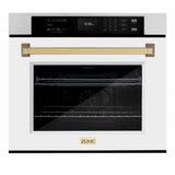 ZLINE Autograph Edition 30 in. Professional True Convection Single Wall Oven with Air Fry and Self Clean in Stainless Steel with White Matte Door and Champagne Bronze Handle (WASZ-WM-30-CB) - (WASZWM30CB) -