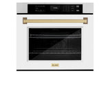ZLINE Autograph Edition 30 in. Professional True Convection Single Wall Oven with Air Fry and Self Clean in Stainless Steel with White Matte Door and Champagne Bronze Handle (WASZ-WM-30-CB) - (WASZWM30CB) -