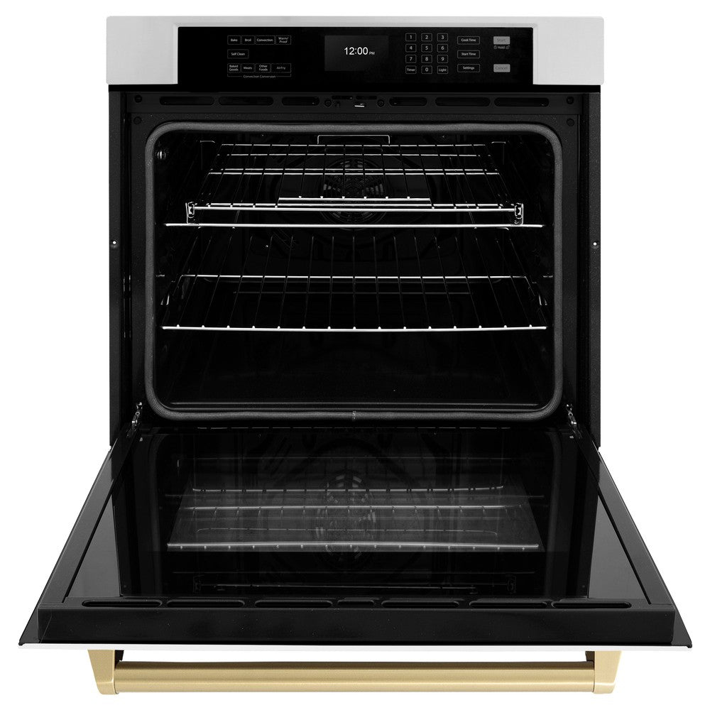 ZLINE Autograph Edition 30 in. Professional True Convection Single Wall Oven with Air Fry and Self Clean in Stainless Steel with White Matte Door and Champagne Bronze Handle (WASZ-WM-30-CB) - (WASZWM30CB) -