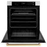 ZLINE Autograph Edition 30 in. Professional True Convection Single Wall Oven with Air Fry and Self Clean in Stainless Steel with White Matte Door and Champagne Bronze Handle (WASZ-WM-30-CB) - (WASZWM30CB) -