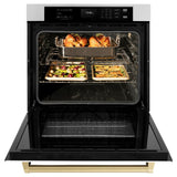 ZLINE Autograph Edition 30 in. Professional True Convection Single Wall Oven with Air Fry and Self Clean in Stainless Steel with White Matte Door and Champagne Bronze Handle (WASZ-WM-30-CB) - (WASZWM30CB) -