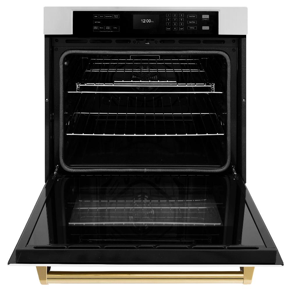 ZLINE Autograph Edition 30 in. Professional True Convection Single Wall Oven with Air Fry and Self Clean in Stainless Steel with White Matte Door and Polished Gold Handle (WASZ-WM-30-G) - (WASZWM30G) -