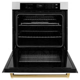 ZLINE Autograph Edition 30 in. Professional True Convection Single Wall Oven with Air Fry and Self Clean in Stainless Steel with White Matte Door and Polished Gold Handle (WASZ-WM-30-G) - (WASZWM30G) -