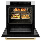 ZLINE Autograph Edition 30 in. Professional True Convection Single Wall Oven with Air Fry and Self Clean in Stainless Steel with White Matte Door and Polished Gold Handle (WASZ-WM-30-G) - (WASZWM30G) -