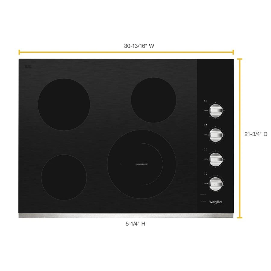 30-inch Electric Ceramic Glass Cooktop with Dual Radiant Element - (WCE55US0HS) - WHIRLPOOL