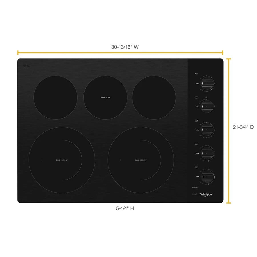 30-inch Electric Ceramic Glass Cooktop with Two Dual Radiant Elements - (WCE77US0HB) - WHIRLPOOL