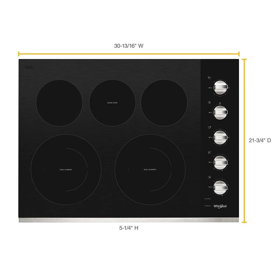 30-inch Electric Ceramic Glass Cooktop with Two Dual Radiant Elements - (WCE77US0HS) - WHIRLPOOL