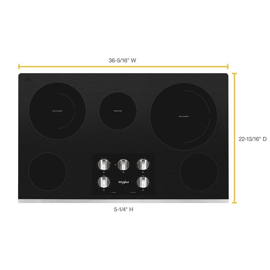36-inch Electric Ceramic Glass Cooktop with Two Dual Radiant Elements - (WCE77US6HS) - WHIRLPOOL