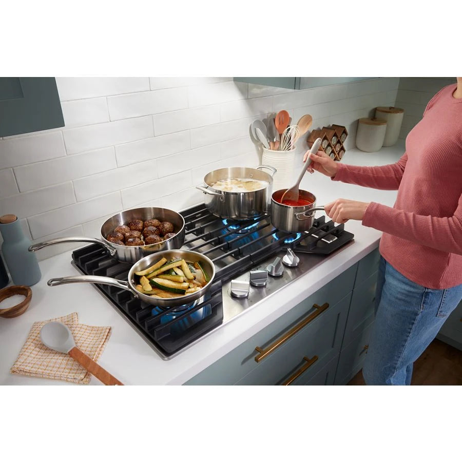 36-inch Gas Cooktop with EZ-2-Lift??? Hinged Cast-Iron Grates - (WCGK5036PS)