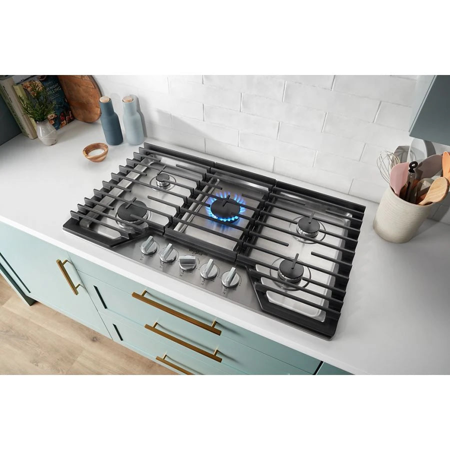 36-inch Gas Cooktop with EZ-2-Lift??? Hinged Cast-Iron Grates - (WCGK5036PS)