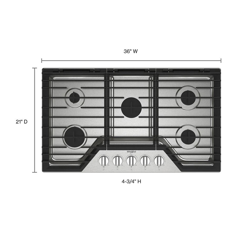 36-inch Gas Cooktop with EZ-2-Lift??? Hinged Cast-Iron Grates - (WCGK5036PS)