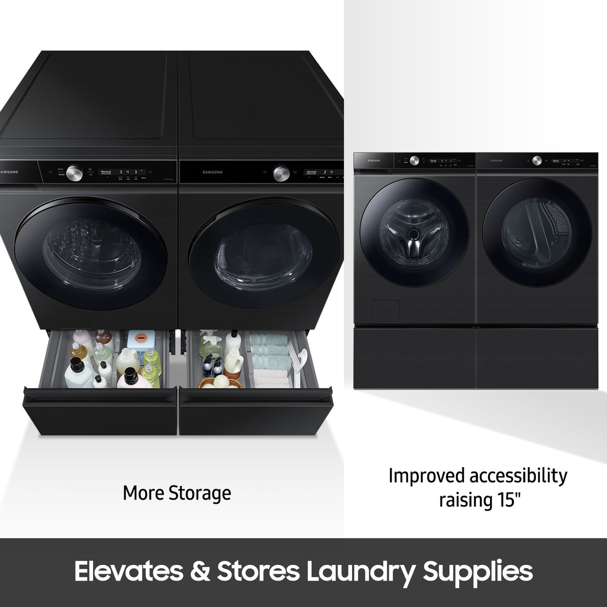 Bespoke 27" Laundry Pedestal with Storage Drawer in Brushed Black - (WE502NV)