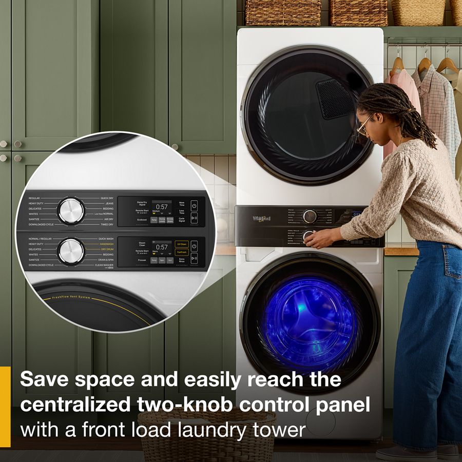4.5 Cu. Ft. Smart Energy Star® Front Load Washer & 7.4 Cu. Ft. Electric Dryer Laundry Tower With Freshflowtm Vent System & Uv Clean Technology - (WEF5727TW) -