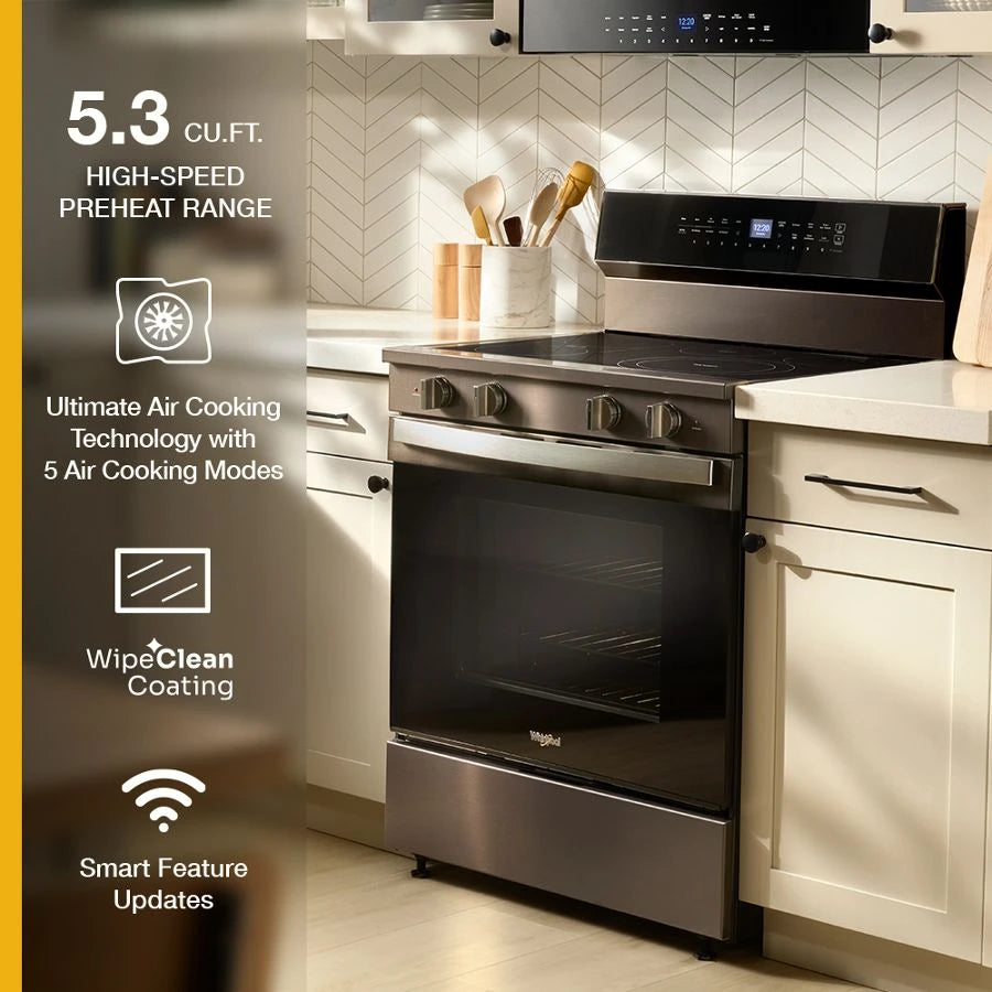30-inch Electric Smart Range with Air Cooking Technology, No Preheat Air Fry, High Speed Preheat Oven, WipeClean™ Coating, and Steam/Self Clean - (WFES7530RV)