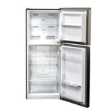 Danby WFF100SL refrigerator with doors open showing interior shelving